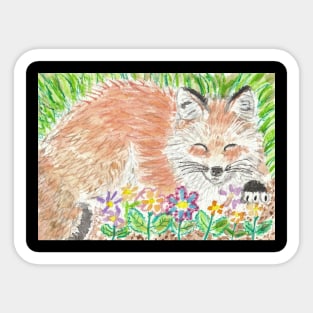 Cute  fox in the  flowers Sticker